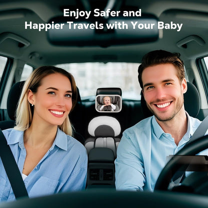 MoKo Baby Car Mirror with Light, Shatterproof Car Seat Mirror for Baby Rear Facing with Remote, 360°Rotation Rechargeable Carseat Mirrors Rear Facing, Anti-Shaked Hook Clip Design,Clear Vison