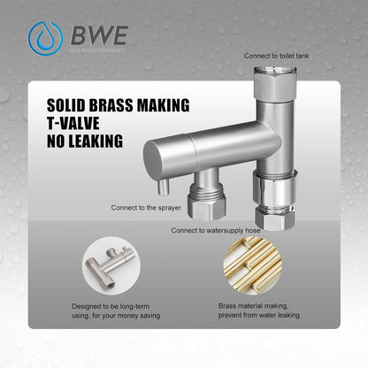 BWE Handheld Bidet Sprayer, Adjustable Water Pressure Toilet Attachment, All Brass Cloth Diaper Jet Sprayer, with Bidet Hose for Feminine or Baby Wash, Brushed Nickel