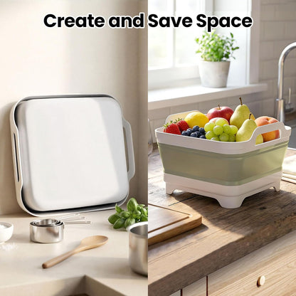 Volnamal Collapsible Wash Basin for Baby Bottles - Portable 2.4 Gallon Dish Tub with Drying Rack & Lid, Foldable Sink for Camping, Outdoor Space-Saving Tub for Kitchen, RV, Camping, Outdoor Use