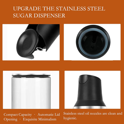 Upgraded Stainless Steel Sugar Dispenser with Pour Spout & Labels - Sugar or Creamer Pourer Dispenser Shaker for Coffee Bar, Kitchen, Organizer