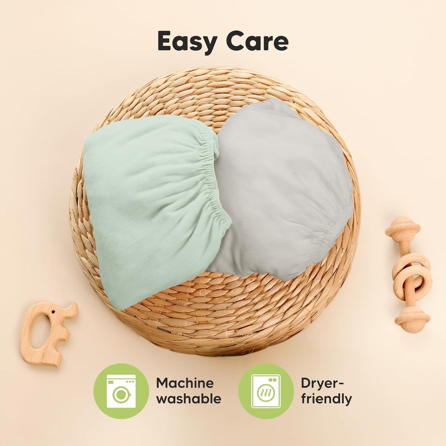 2-Pack Waterproof Pack and Play Sheets, Mini Crib Sheets Fitted for Boy, Girl - 38 x 26 Viscose from Bamboo Pack N Play Mattress Sheets for Graco, Toddler Playard Baby Crib Sheets Neutral (Blue Flax) - Colors B