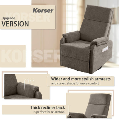 Korser Recliner Chair, Swivel Rocking Recliner Chair for Adults, Glider Rocking Chair, Small Nursery Chair Recliner for Living Room, Reclining Chair with Modern-Designed Armrests, Chenille, Beige