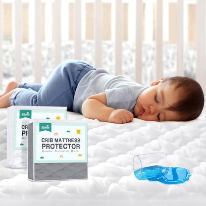 Pack and Play Sheets Mattress Pad Protector Fitted Waterproof Playard Mattress Cover, Compatible with Graco Pack n Play & Dream On Me & Pamo Babe, Playpen/Playard Sheet Quilted, Gray, 39" x 27"