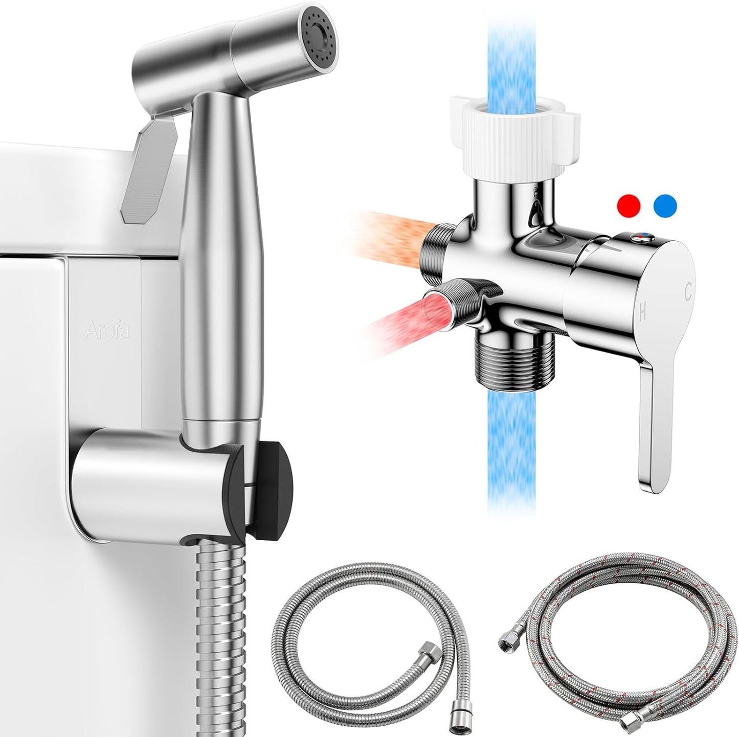Arofa Handheld Bidet Sprayer for Toilet - 2 Pack Bidets Faucet for Existing Toilets Cloth Diaper Jet Sprayer, Stainless Steel Muslim Shower with Bidet Hose for Feminine Wash