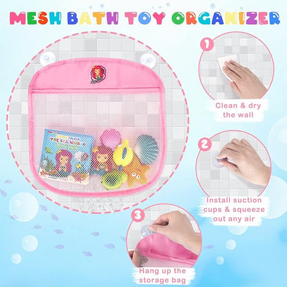 Light Up Bath Toys for Toddlers Kids Girls Baby, No Hole Glow Bath Toys with Bath Book & Organizer, Led Light Bath Time Water Toys for Bath Tubs Bathrooms Pool, Gift for Toddlers Girls Infants