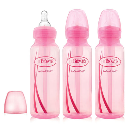Dr. Brown’s Anti-Colic Options+ Narrow Baby Bottles, 0m+ Level 1 Nipple - Baby Bottle to Reduce Colic (3 Pack), Purple 8 oz