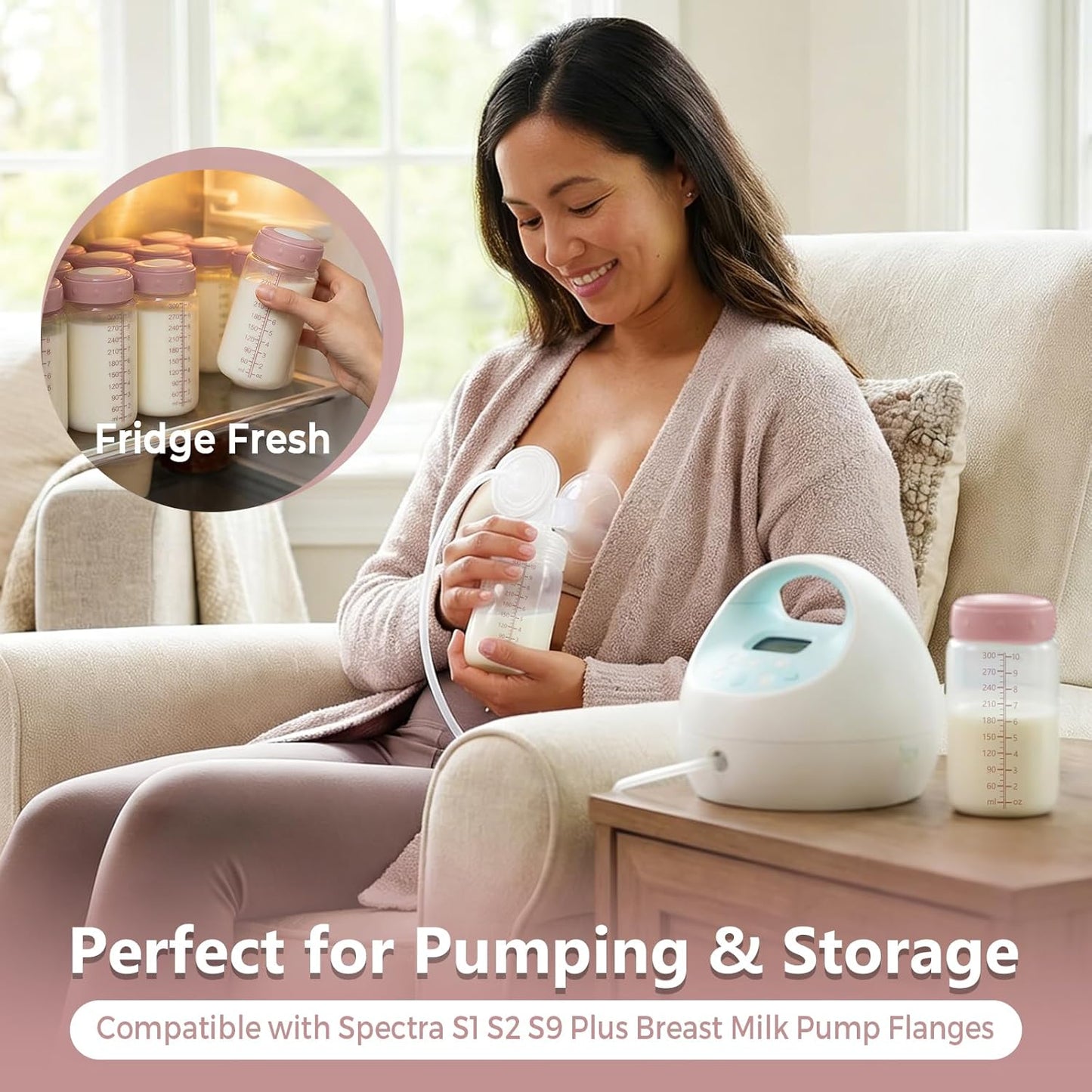 6PCS Breastmilk Storage Bottle for Momcozy Breast Milk Cooler, Wide-Neck Baby Bottles for Pumping Fit Spectra Flange, Spectra Collection Bottles for Fridge, Breastfeeding Essential, 10 oz
