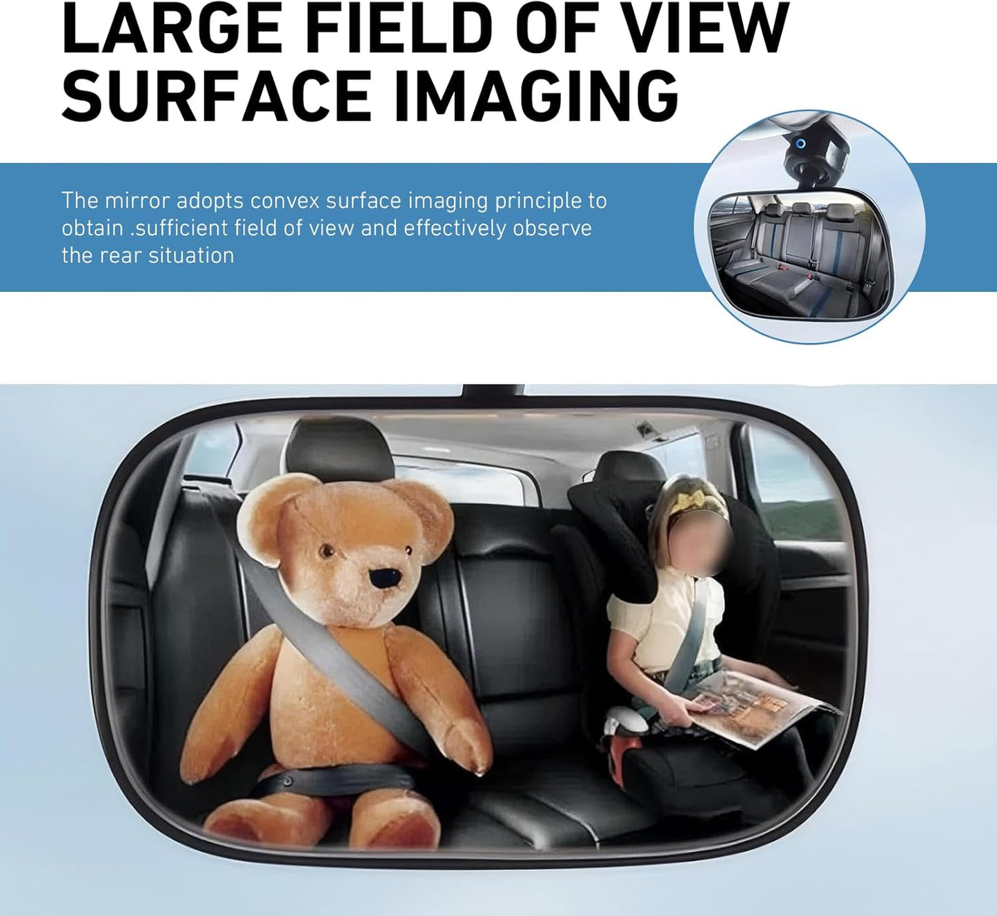 Car Mirror for Baby, Multi-functional Convex HD Wide-angle Rear View Mirror, Clip On 360 Degrees Adjustable Observation Auxiliary Tool, Universal for Most Vehicles (Black)