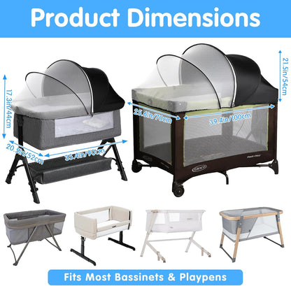 Bassinet Mosquito Net Cover - Half-Blackout Mosquito Net for Baby Crib & Bedside Sleeper, Breathable Crib net with 2-Way Zipper, Sun-Blocking Baby Mosquito Net Cover (Gray-Small)