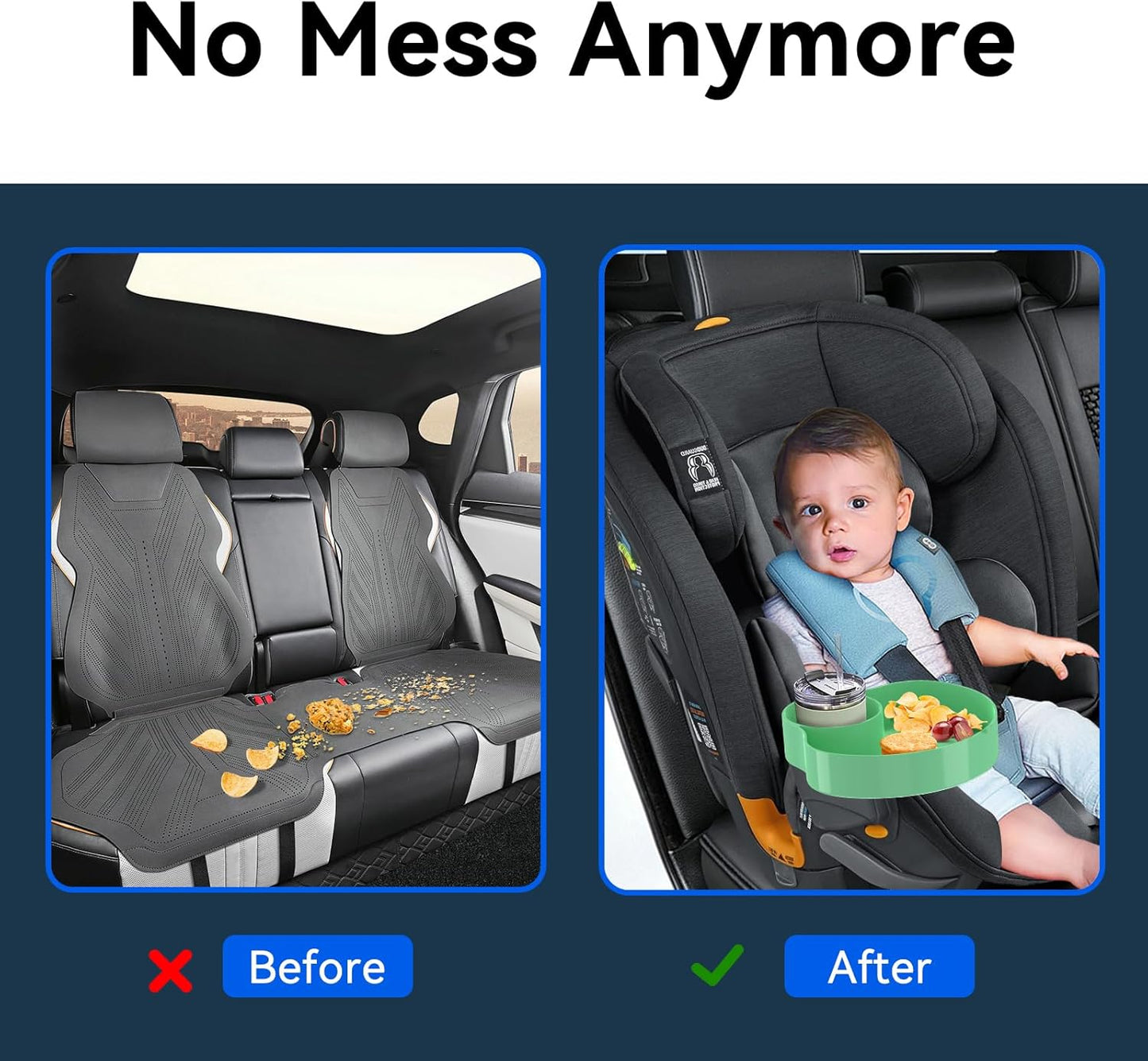 [2 Packs] Kids Car Seat Tray, Travel Tray with Cup Holder for Toddler Baby, Kids Car Seat Food Snack Organizer for Road Trip, Stroller snack Organizer Travel Must Haves Toddler Must Haves (Black)