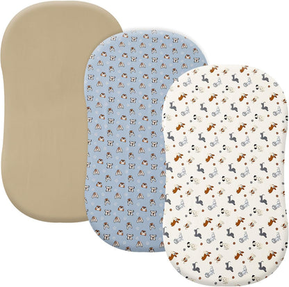 PHF 3 Pack Soft Mini Crib Sheets, Floral & Animal Pack N Play Sheets for Baby Boys Girls, No Slip Universal Fit for Pack N Play, Playard, Portable and Mini Crib Mattresses,Floral & Animal