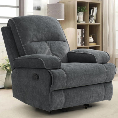 Swivel Rocker Recliner Chair for Adults, High Back Fabric Recliner with Deep Seat, Manual Glider for Living Room & Nursery, Grey