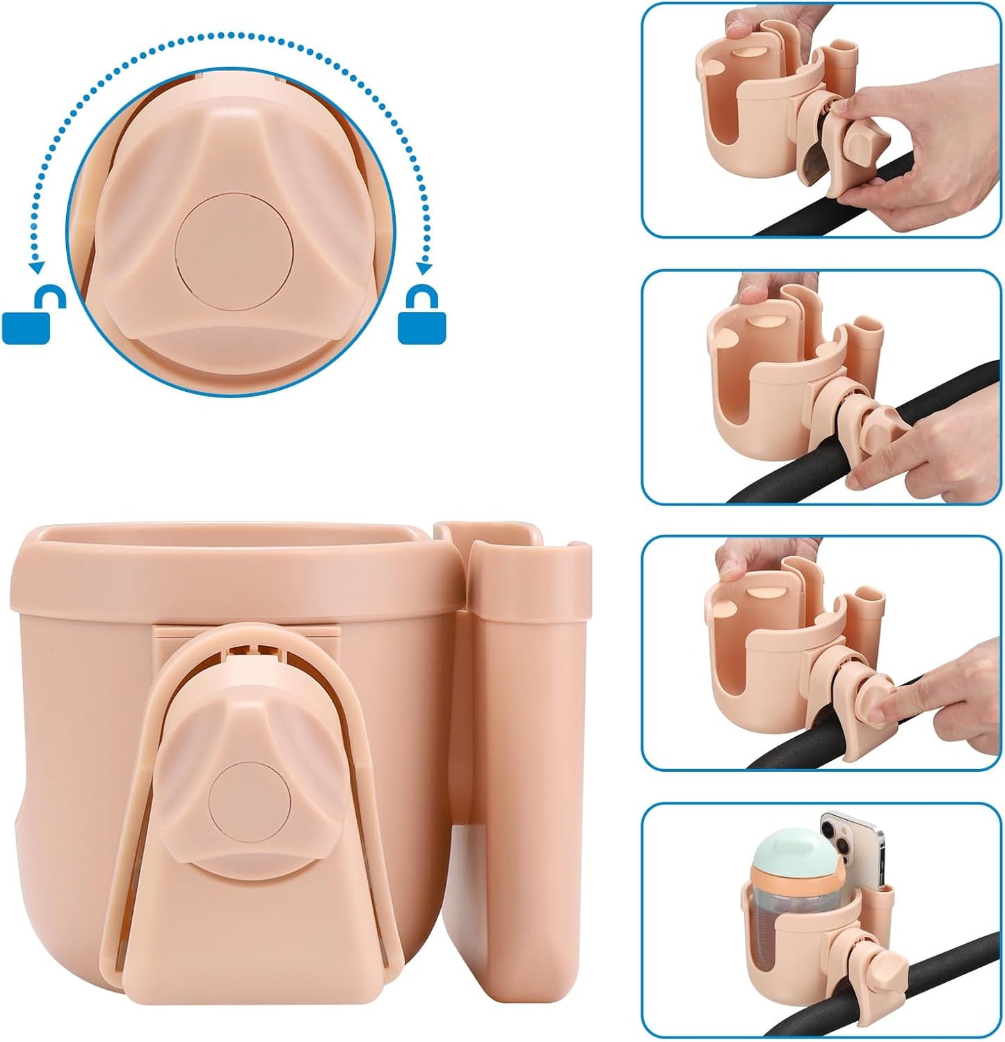 Accmor Stroller Cup Holder with Phone Holder, Bike Cup Holder, Universal Cup Holder for Uppababy Nuna Doona Strollers, 2-in-1 Cup Phone Holder for Stroller Bike Accessory