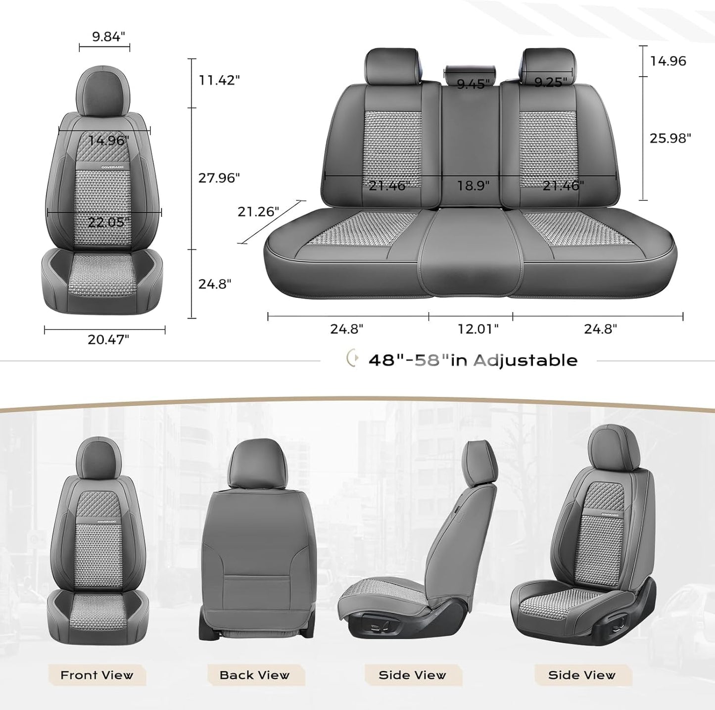 Coverado Leather Seat Covers for Car, Waterproof Car Seat Covers Full Set, 2 in 1 Conversions Car Seat Cover Protector Car Accessories Universal Fit for Most Cars SUVs and Trucks Beige