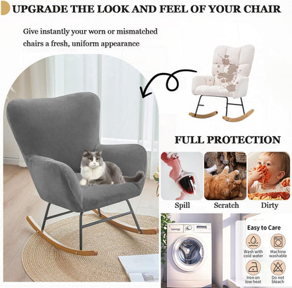 Levoberg Nursery Rocking Chair Cover Velvet Rocker Glider Chairs Cover Slipcovers Stretch Rocking Accent Chair Cover Recliner Armchair Slipcover for Nursery Living Room Bedroom Office Camel