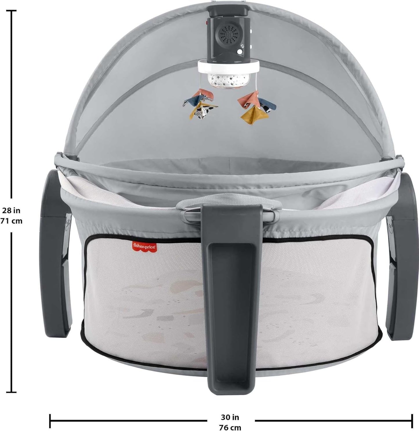 Fisher-Price Portable Baby Bassinet and Play Space Deluxe On-the-Go Projection Dome with Lights Music and Canopy, Cool Hues
