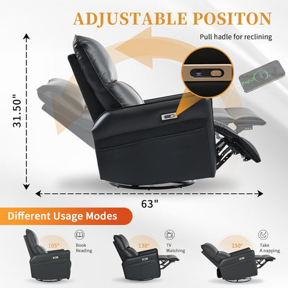 Power Swivel Rocker Recliner Chair for Nursery, Upholstered Snowflake Velvet 270°Swivel Glider Rocker Chair with USB Ports, Small Power Recliners for Small Spaces Living Room