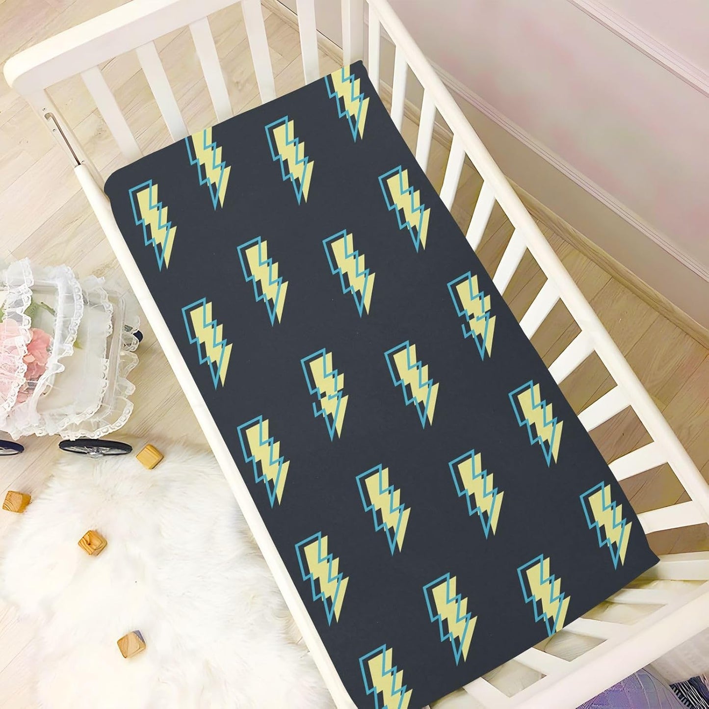 Fitted Crib Sheets Pink Checkered and Bows Stretchy Portable Playard Sheets for Baby Toddler, Breathable Soft Mini Crib Mattress 39 x 27 in for Boys and Girls