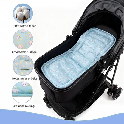 Baby Stroller Cushion, Baby Stroller Seat Liners Universal Stroller Liner, 100% Cotton Breathable and Soft Reversible Toddler Infant Car Seat Insert 34x78cm 1 Pack (Blue Rabbits)