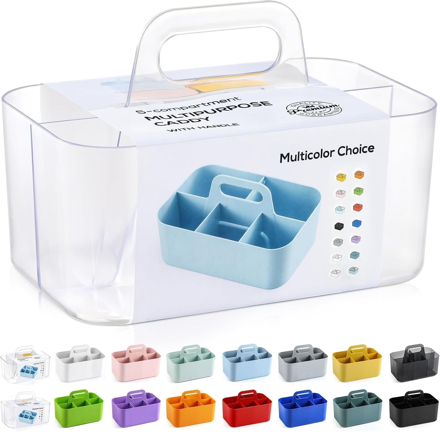 Multiuse Caddy Organizer with Handle, Portable Divided Plastic Tote Bin - Art Craft, Stationary Pen Marker Crayons, Makeup Hair Supplies Storage - Bathroom, Classroom, Dorm, Office, Desk Holder - Pink