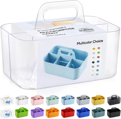 Multiuse Caddy Organizer with Handle, Portable Divided Plastic Tote Bin - Art Craft, Stationary Pen Marker Crayons, Makeup Hair Supplies Storage - Bathroom, Classroom, Dorm, Office, Desk Holder - Pink