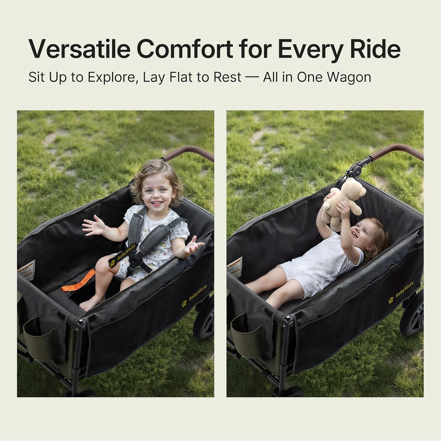 Stroller Wagon for Kids, One-Hand Adjustable Push/Pull Handle, Spacious Storage, 8"/12" All-Terrain Wheels, Canopy with Bug Net, Wagon Stroller for Daily Walks, Short Trips & Grocery Runs