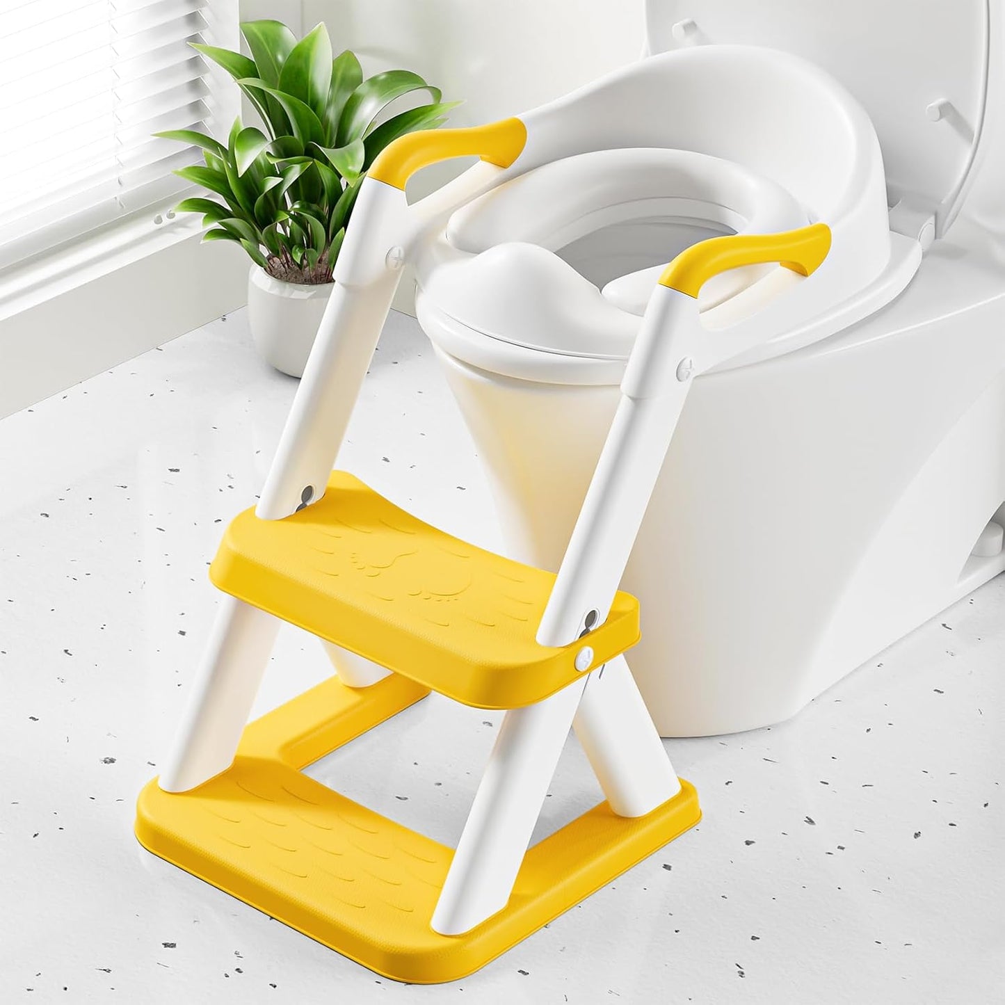 Potty Training Toilet Seat with Steps, 2-in-1 Toddler Toilet Seat for Boys Girls with Splash Guard Soft Anti-Slip Pad,Grey