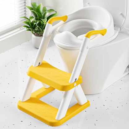 Potty Training Toilet Seat with Steps, 2-in-1 Toddler Toilet Seat for Boys Girls with Splash Guard Soft Anti-Slip Pad,Grey