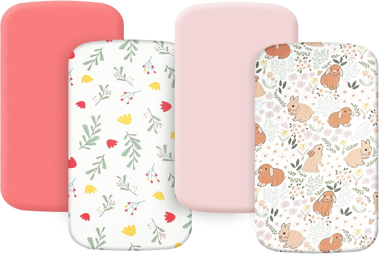 4 Pack Bassinet Sheets (19" x 33"), Compatible with Baby Delight, BabyBond, Dream On Me and Most Rectangle Bedside Sleeper Bassinet Mattress, Soft and Skin-Friendly, Mint Green and Color Rainbow