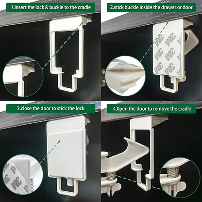 Vmaisi 12 Pack Cabinet Locks Child Safety Latches - Baby Proofing Cabinets Drawer Lock with Adhesive Easy Installation - No Drilling or Extra Screws (White)