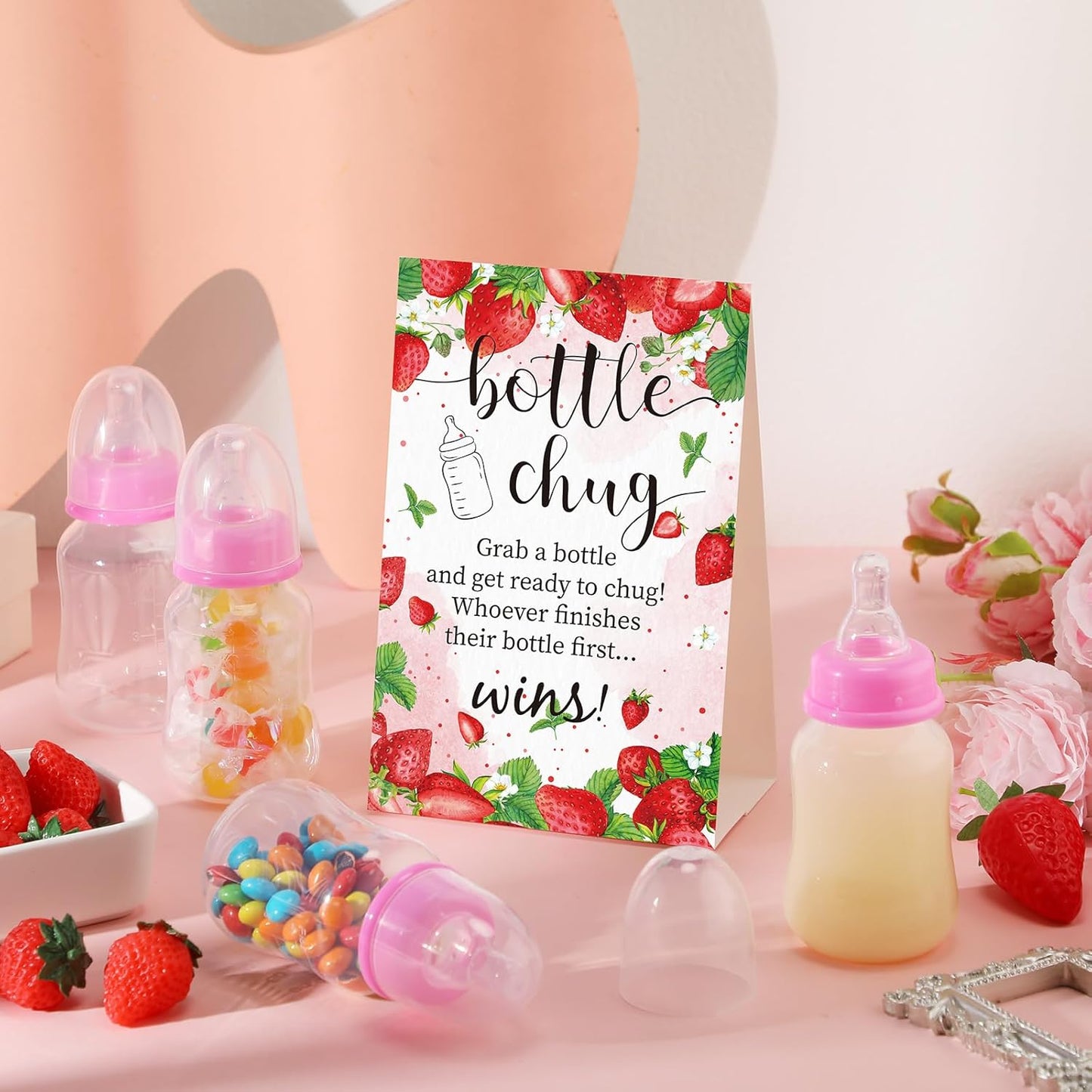 TrelaCo Bottle Chug Baby Shower Game 20 Pcs Baby Bottles Shower Favor with 1 Greenery Theme Sign for Gender Reveal Party Supplies Gifts(Green)