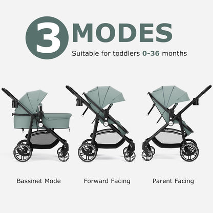 INFANS 2 in 1 Baby Stroller, High Landscape Infant Stroller & Reversible Bassinet Pram, Foldable Pushchair with Adjustable Canopy, Storage Basket, Cup Holder, Suspension Wheels (Black)