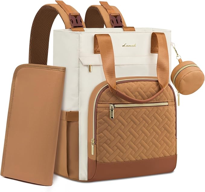 LOVEVOOK Diaper Bag Backpack, Large Capacity Portable Baby Bag with Foldable Diaper Changing Pad, Waterproof Baby Diaper Bags Gift for Mon Dad, Light Brown