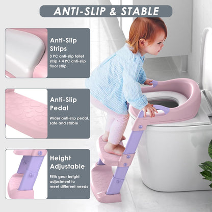Potty Training Seat with Step Stool Ladder, Toddler Potty Training Toilet for Boys Kids, Potty Chair Adjustable Potty Seat for Toilet with Anti-Slip Wide Steps Splash Guard Safety Handles
