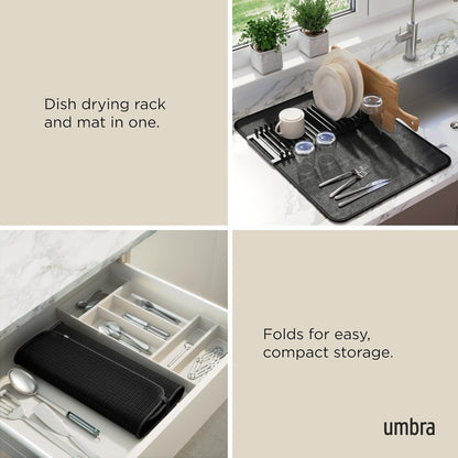 Umbra Udry Dish Rack and Microfiber Drying Mat – Space-Saving Design Folds Up for Easy Storage, Mini Rack, Gray