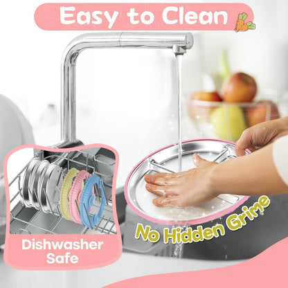 Stainless Steel Kids Plates with Suction, 2Pack 9" Divided Toddler Plates Removable Non Slip Silicone Sleeves Baby Feeding Led Weaning Supplies, BPA Free, Unbreakable Dishwasher Safe