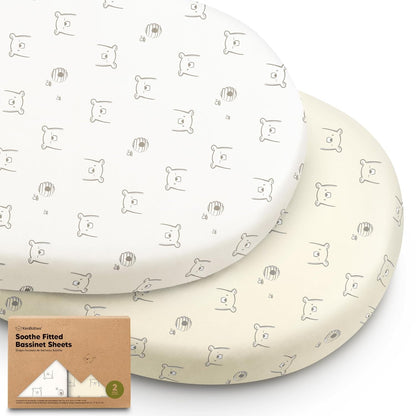 2-Pack Organic Bassinet Sheets for Girls, Boys - 100% Cotton Bassinet Mattress Sheets Compatible with Halo Bassinest Swivel Sleeper, Graco, Baby Delight, Chicco, Unisex Fitted Bassinet Sheets (Elly)