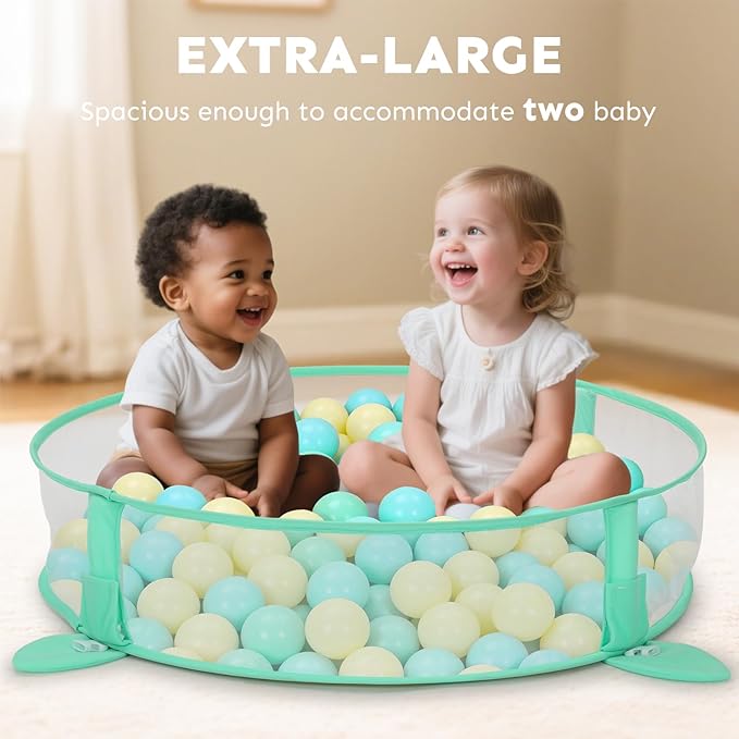 7-in-1 XL Large Baby Play Gym Mat, Tummy Time Mat, Baby Gym & Ball Pit, Baby Activity Mat with Milestone Cards & 6 Detachable Toys for Sensory Motor Skill, Giraffe