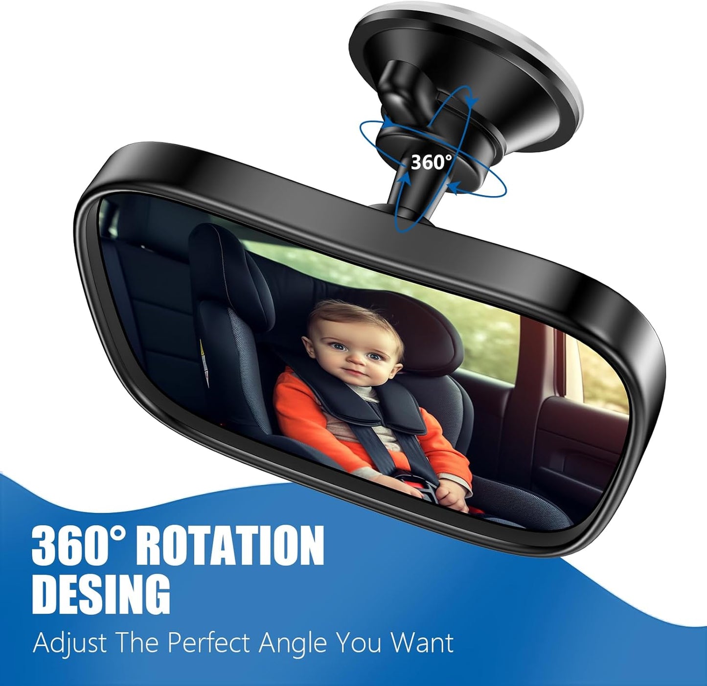 360 Adjustable Rearview Mirror for Rear Facing Infant - Suction Cup & Clip Car Visor Safety Mirror for SUV, Trucks
