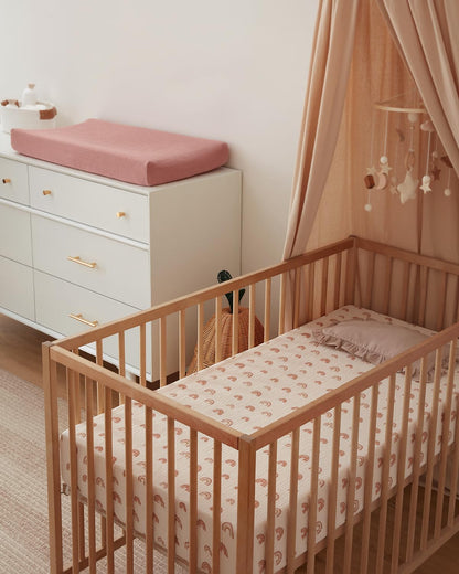 Blissful Diary Muslin Bassinet Sheets for Baby Girls Boys, Boho Soft Cotton Fitted for Oval Hourglass Rectangle Mattress, 2 Pack(Sunshine&Brown)