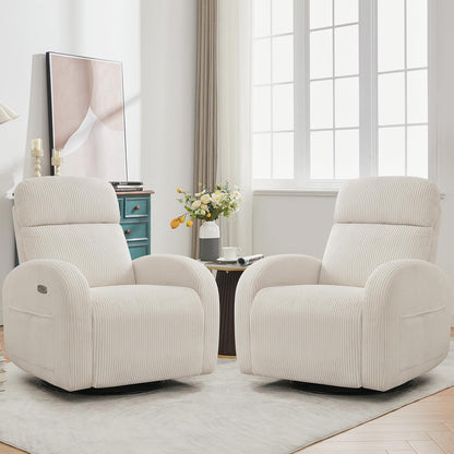 Swivel Rocker Recliner Chair, Rocking Recliner for Nursery with Side Pockets, Manual Swivel Reclining Nursery Glider Chair for Breastfeeding Living Room, Camel Chenille