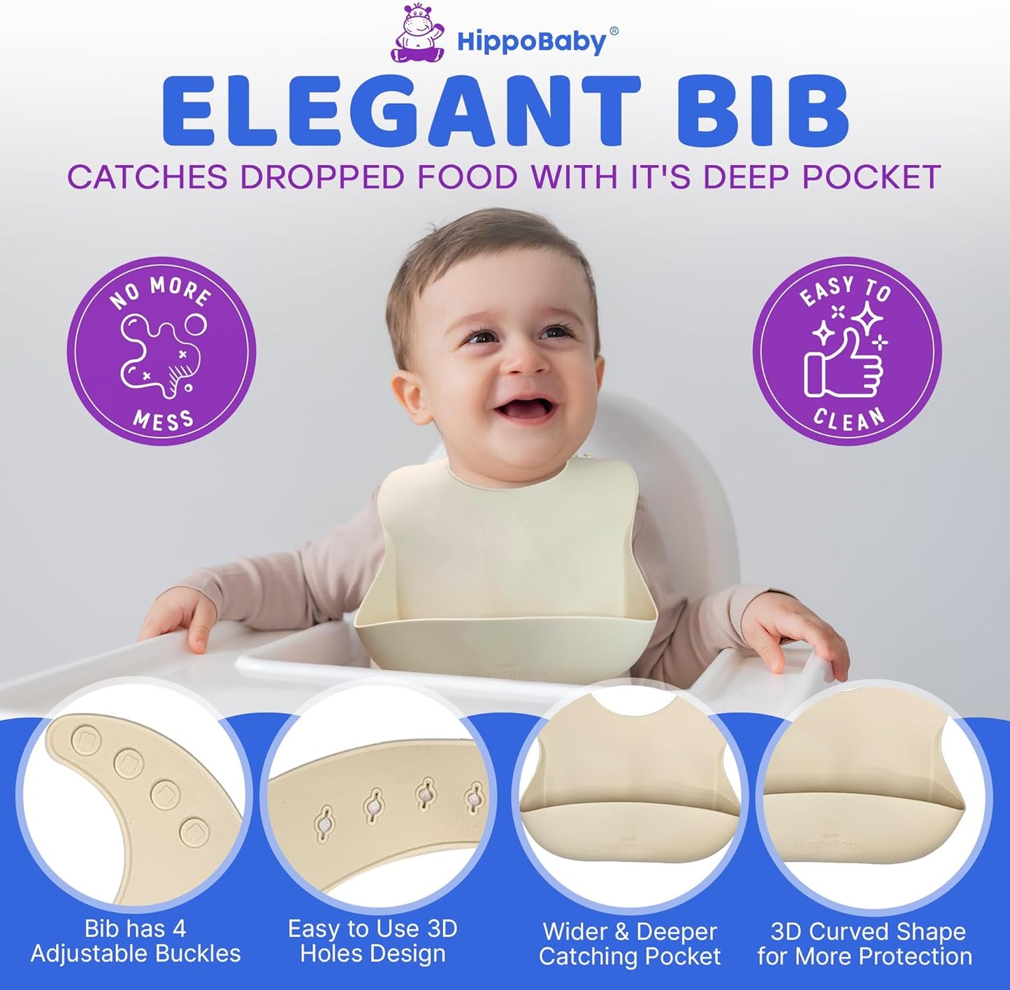 HippoBaby Baby Led Weaning Supplies | 10 Piece Silicone Baby Feeding Set | Baby Toddler Bib Cup Divided Plate and Bowl Self Feeding Spoons Dish Set | Baby Utensils | Toddler Feeding Supplies (Sky)
