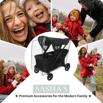 SASHA'S Rain and Wind Cover for Baby Trend Expedition Stroller Wagon/Wagon Plus, Clear Design, Maximum Coverage (Stroller not Included) Made in USA