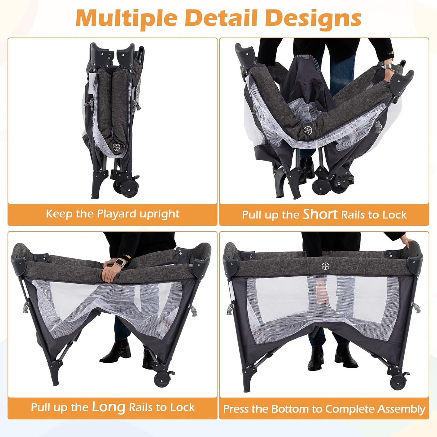 INFANS 4 in 1 Baby Bassinet, Converts Pack and Play to Portable Bedside Crib Sleeper with Diaper Changer, Mattress, Carry Bag, Music Box, Hanging Toys for Infants Toddlers (Black)