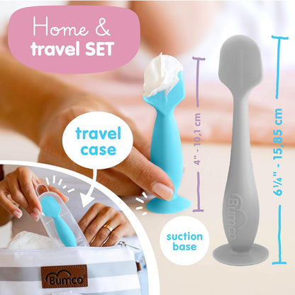 Bumco Baby Bum Brush - BPA-Free Diaper Cream Spatula with Suction Cup Base, Soft & Flexible Silicone, Wipe-Clean, Mom-Invented Diaper Bag Essentials (Gray)