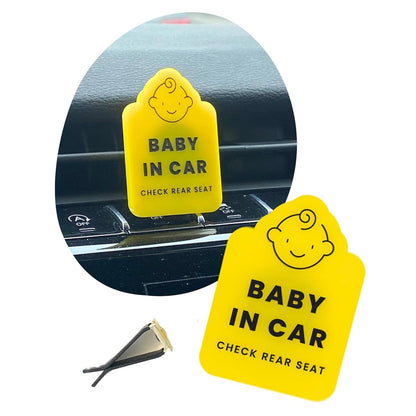 Baby in Car Reminder Vent Clip - Removable Clip-On Sign for Infant Car Safety - Bright Yellow Portable Lightweight Handmade Baby in Vehicle Reminder