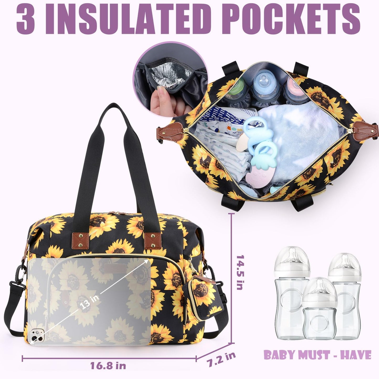Tuwubi Diaper Bag Tote,Baby Diaper Bag with Pacifier Case Large Travel Diaper Tote Caddy for Mom and Dad Multifunction Large Baby Bag - M-Pink