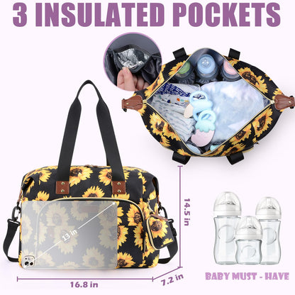 Tuwubi Diaper Bag Tote,Baby Diaper Bag with Pacifier Case Large Travel Diaper Tote Caddy for Mom and Dad Multifunction Large Baby Bag - M-Pink