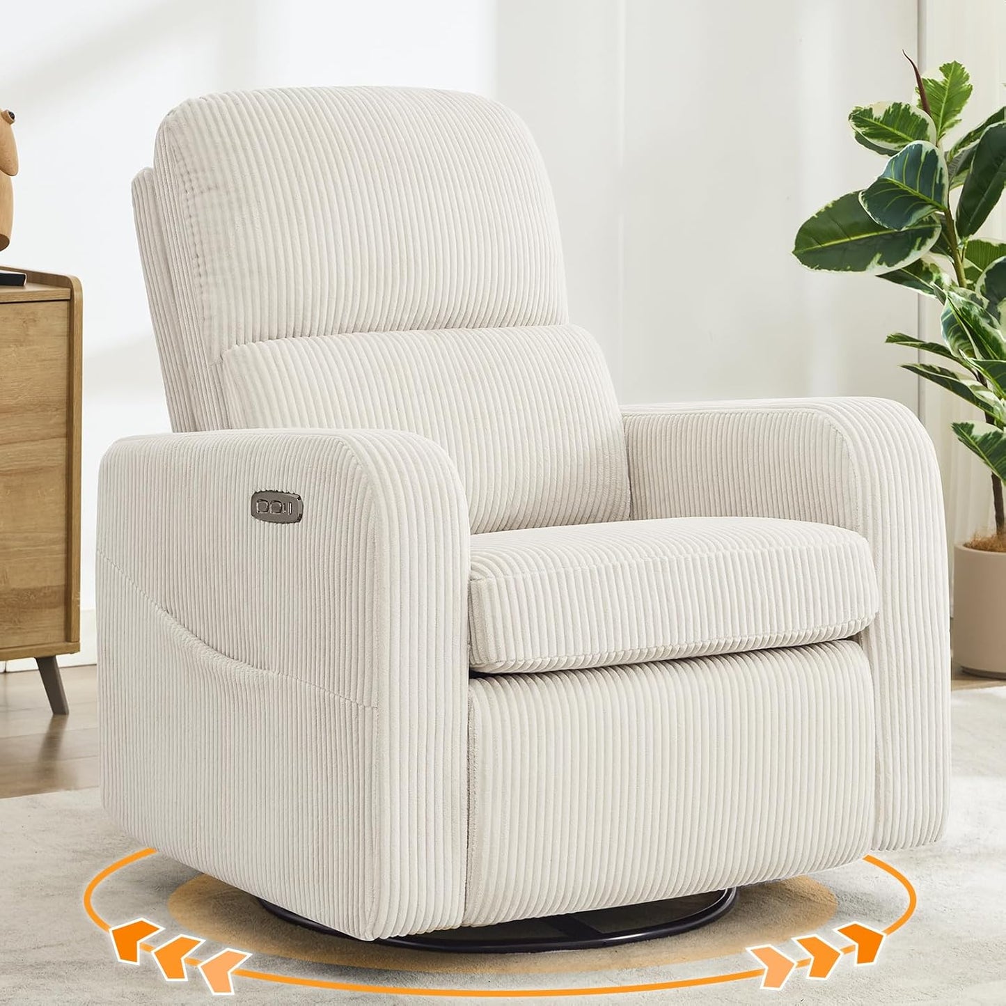 Swivel Rocker Recliner, Oversized Boucle Glider Recliner Nursery, Manual Swivel Rocking Reclining Chairs with Removable Cushion and Lumbar Support for Nursery Living Room Bedroom, Teddy White