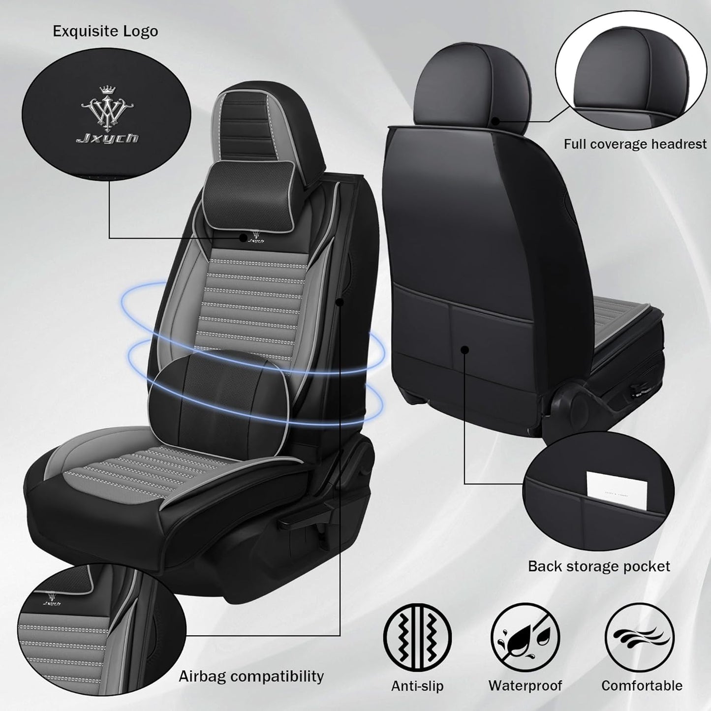 Seat Covers Fit for Mini Convertible 2009-2025 Premium Leather Car Seat Covers, Waterproof Non-Slip and Airbag Compatible, Fashion Car Seat Protector (Black Red,Front Set with Pillow)
